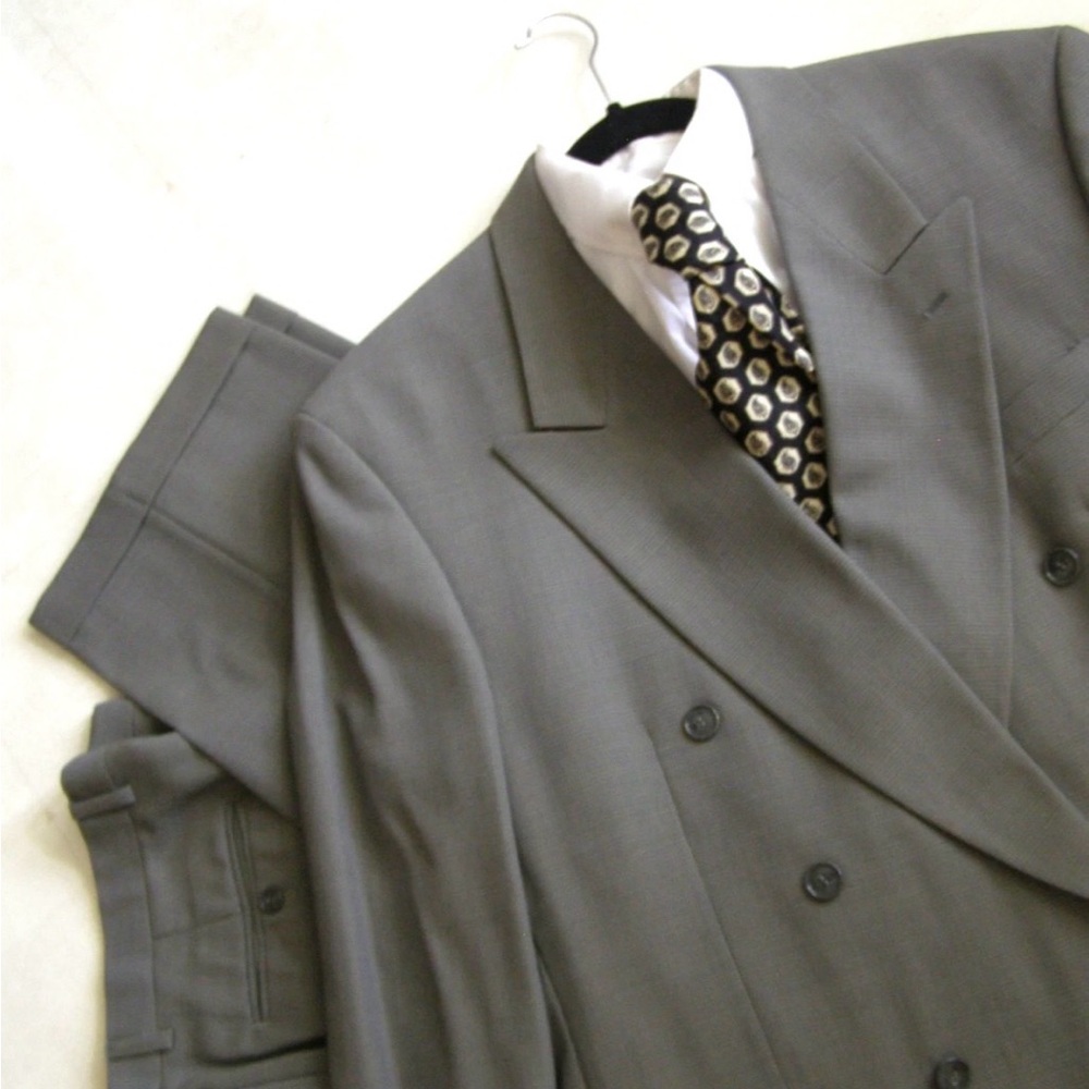 Vintage ALBERT NiPON Mens Gray Double Breasted Suit 44